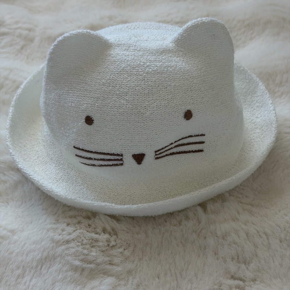 Zara Cream Kids Panama Hat with Cat Ears-1/2Y